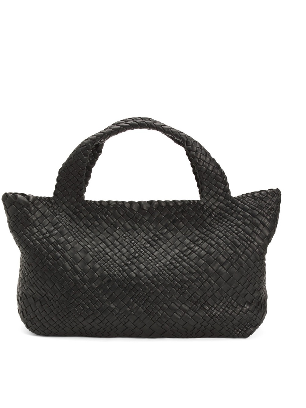 FALOR Made in Italy Black Woven Leather Tote Bag Large Zip Pocket Luxury Handbag